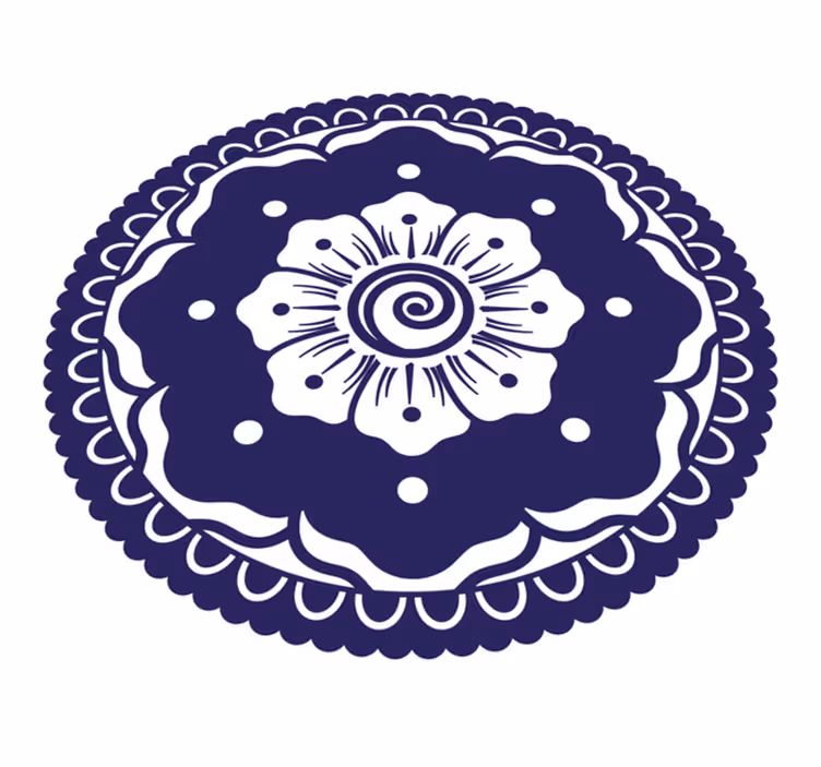 Alfombra vinílica mandala arreglo floral azul marino - TenVinilo
