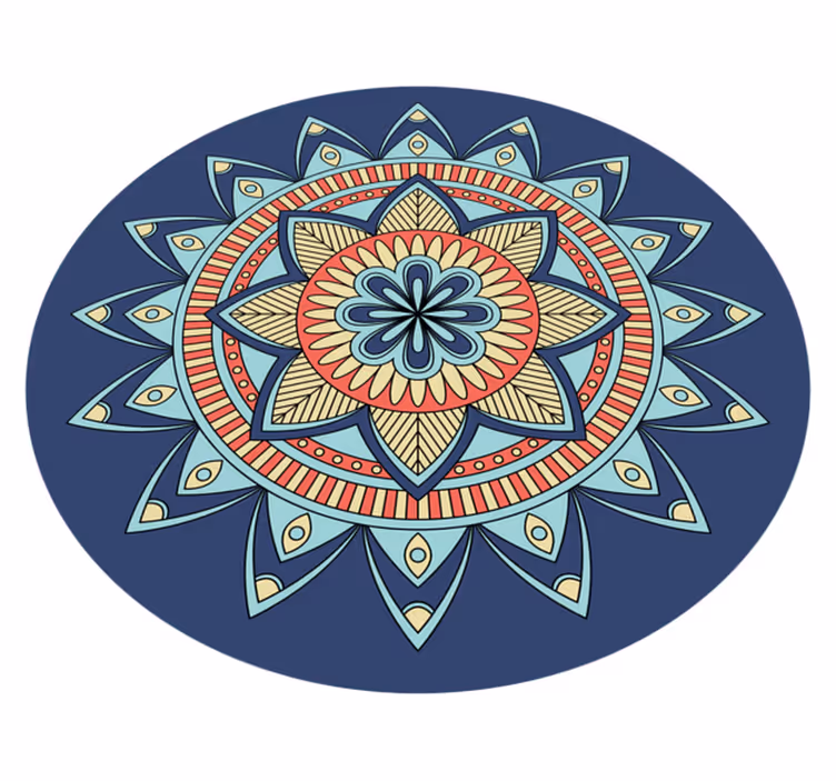 Alfombra vinílica mandala Mandala floral azul y rojo - TenVinilo