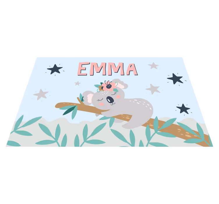 Alfombra vinílica bebé Lindo koala para niña con nombre - TenVinilo