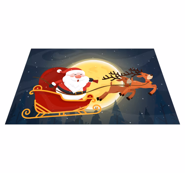 Alfombra vinílica navidad Dibujos animados de santa en su trineo - TenVinilo