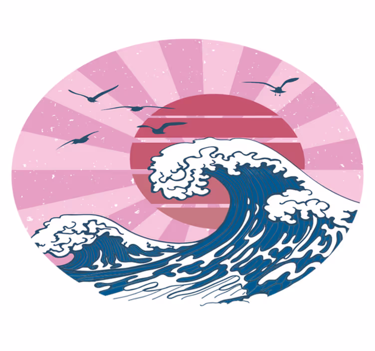 Alfombra vinílica geométrica ola rosa de kanagawa - TenVinilo