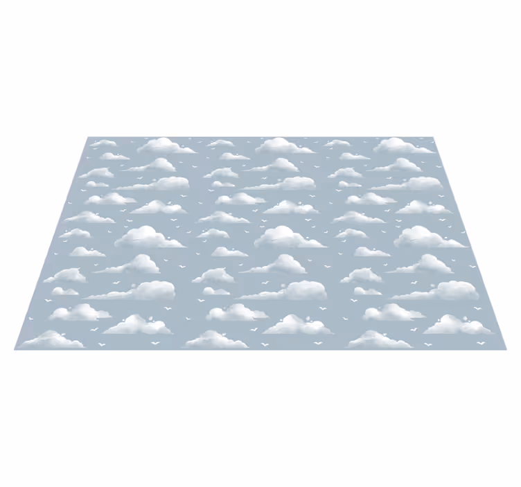 Alfombra vinílica vintage Nubes y pájaros grises del diseño de lo - TenVinilo