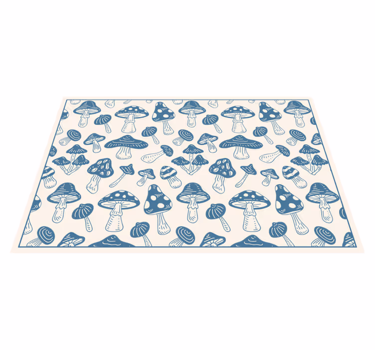 Alfombra vinílica flores Setas celestes con fondo blanco. - TenVinilo
