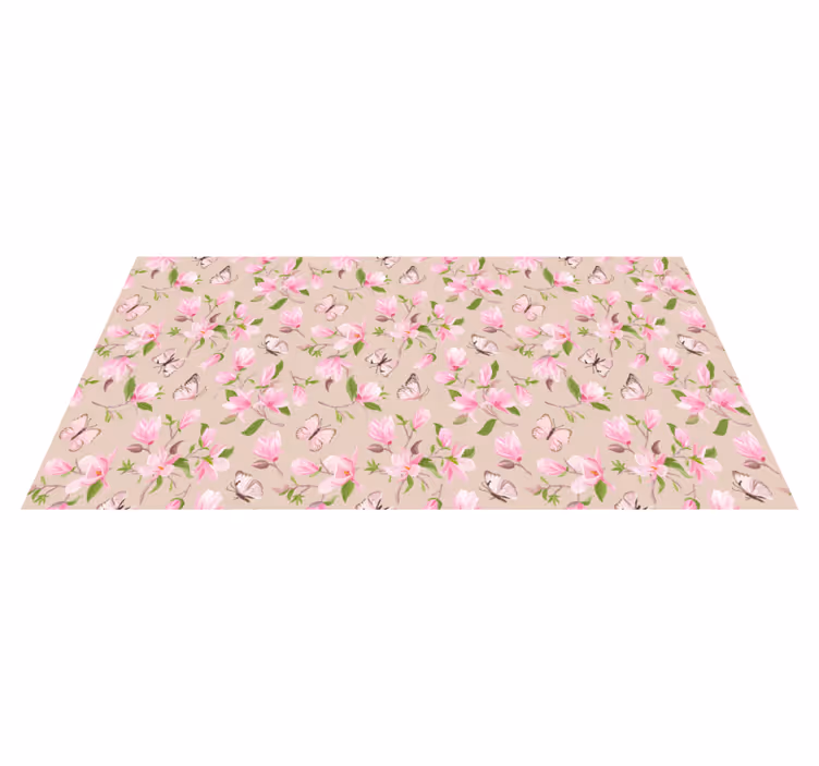 Alfombra vinílica flores tema de mariposa floreciente - TenVinilo