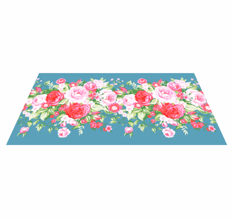 Alfombra vinílica flores patrón shabby chic turquesa - TenVinilo