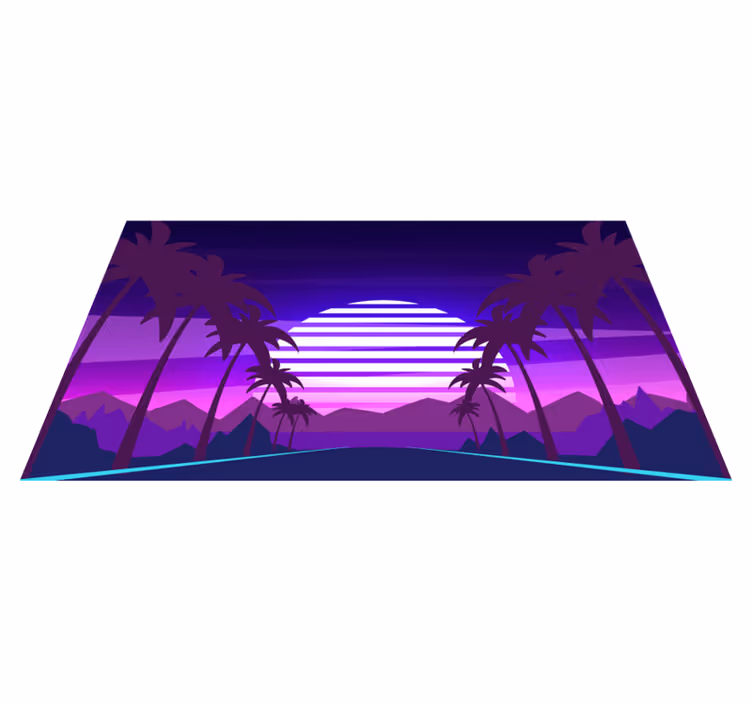Alfombra vinílica vintage Autopista estilo vaporwave con árboles - TenVinilo