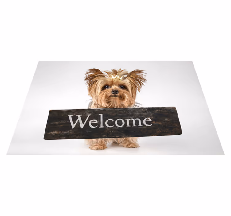 Alfombra vinílica frase cartel de bienvenida peludo - TenVinilo