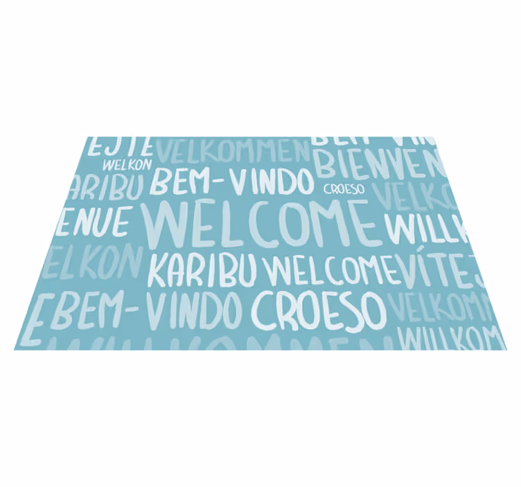 Alfombra vinílica frase texto de bienvenida multilingüe - TenVinilo
