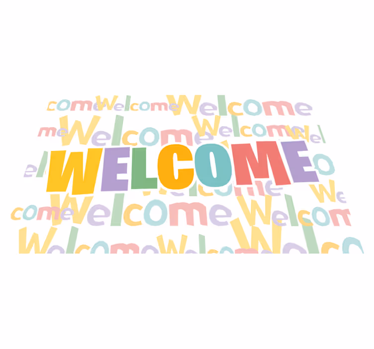 Alfombra vinílica frase tipografía de bienvenida colorida - TenVinilo