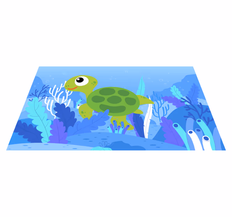 Alfombra vinílica infantil alegre paisaje marino de tortugas - TenVinilo