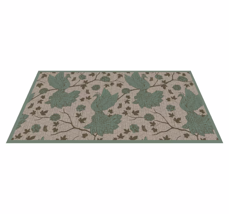 Alfombra vinílica flores motivo de fauna verde - TenVinilo