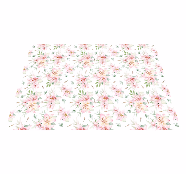 Alfombra vinílica flores Lirios de acuarela rosa - TenVinilo