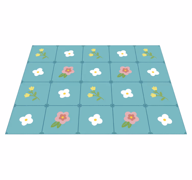 Alfombra vinilo flores patrón de azulejos florales - TenVinilo