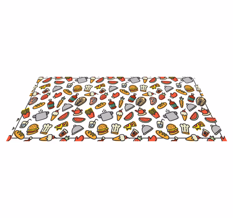 Alfombra vinilo cocina moderna patrón iconos de comida - TenVinilo