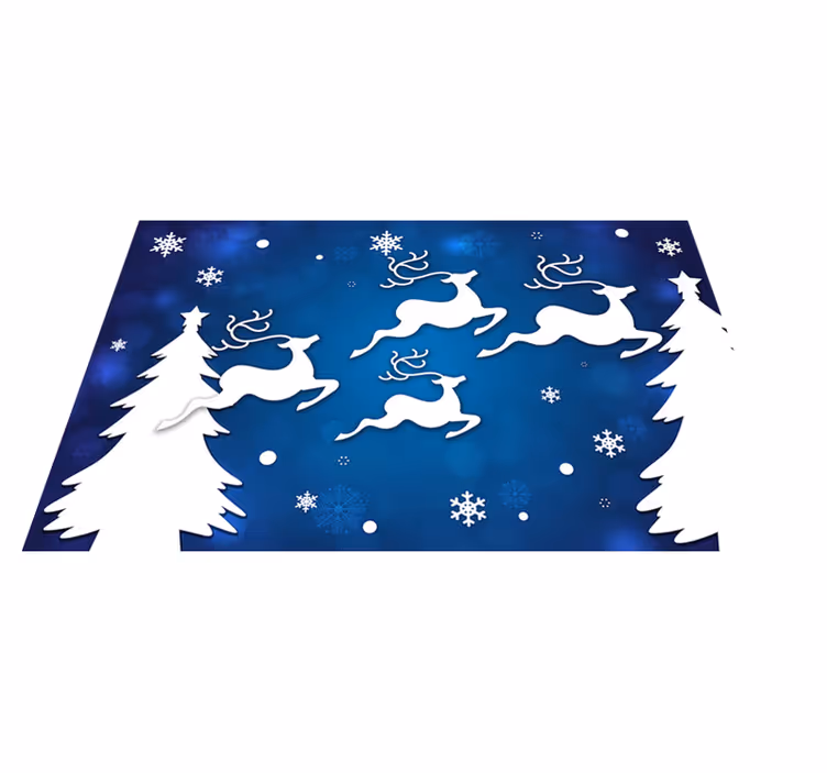 Alfombra vinilo navidad renos volando en fondo azul - TenVinilo