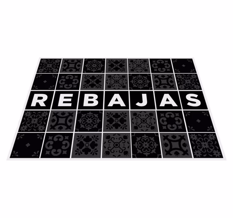 Alfombra vinilica negra patrón azulejos texto venta - TenVinilo