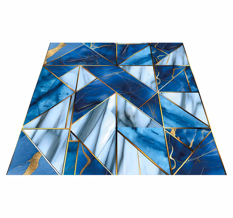 Alfombra vinílica imitación mármol azul geométrico y dorado - TenVinilo