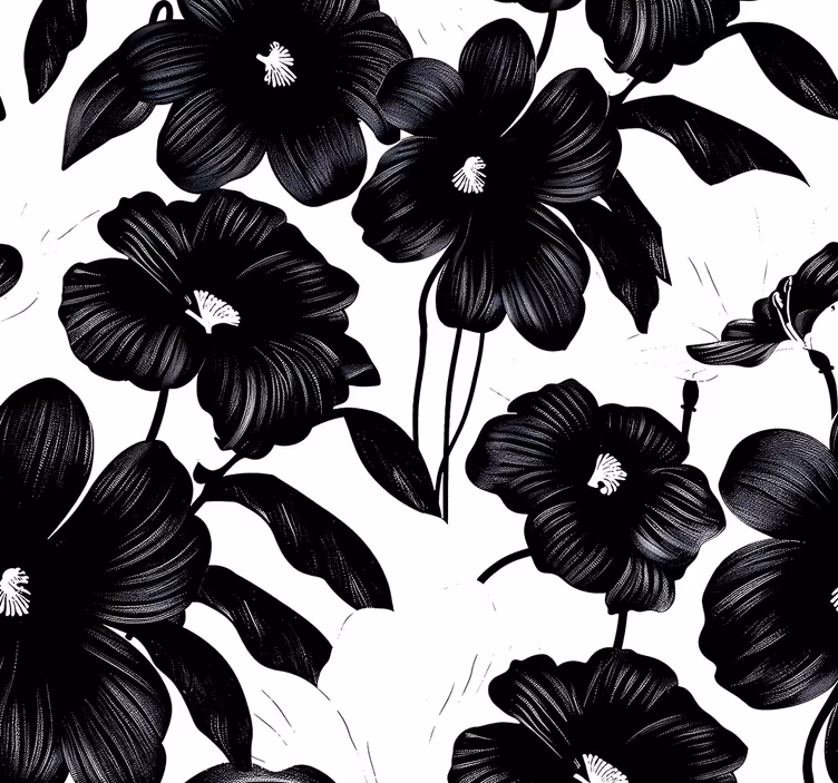 Papel tapiz flores amapola negra - TenVinilo