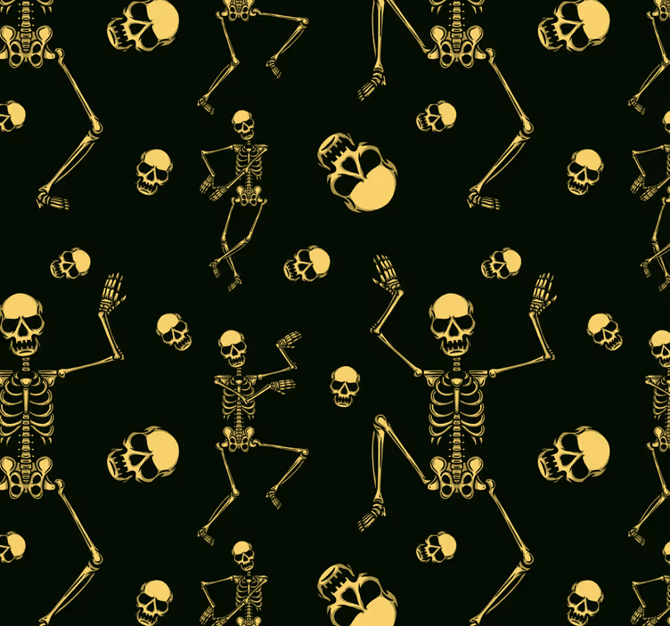 Papel tapiz Halloween diseño de esqueletos negros - TenVinilo