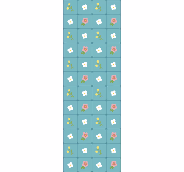 Papel tapiz azulejos motivos florales azules - TenVinilo