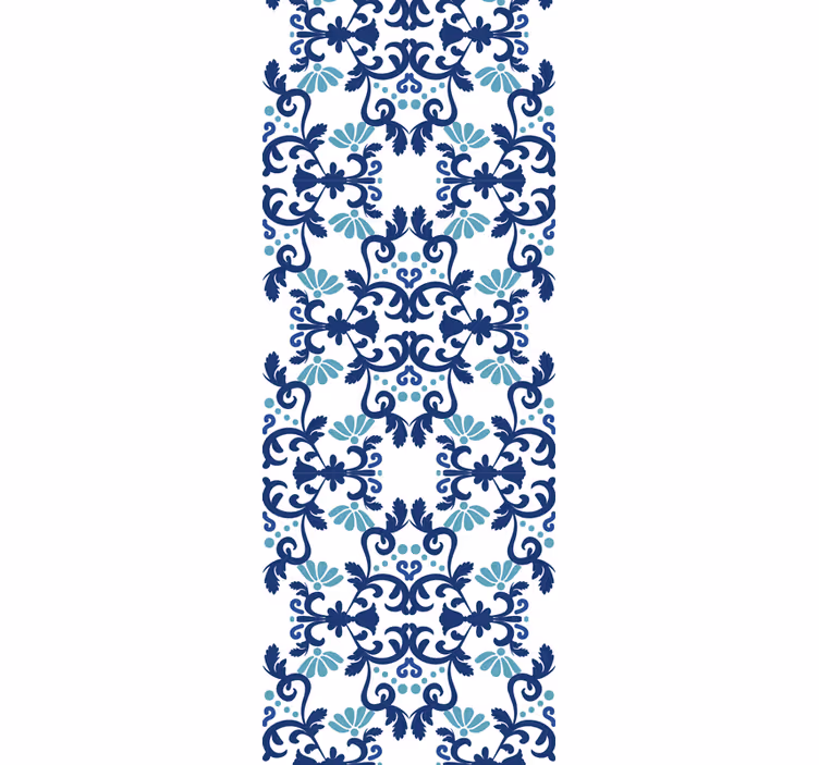 Papel tapiz azulejos mosaico azul adornado - TenVinilo