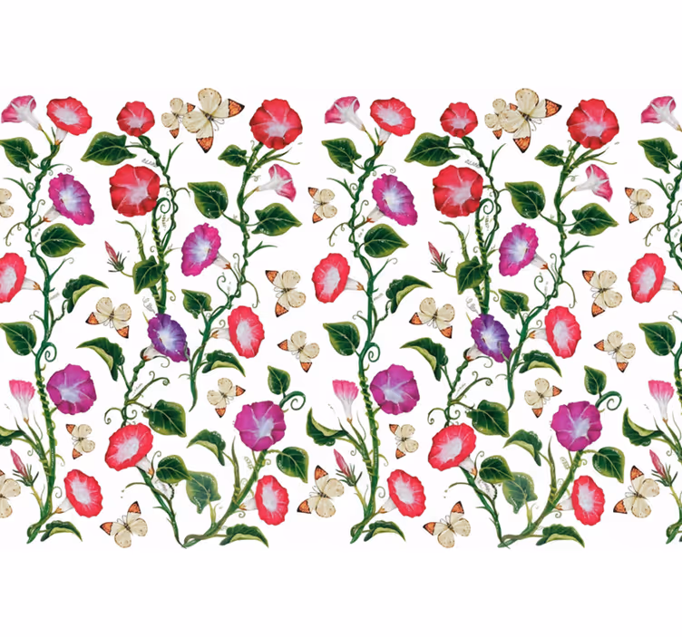 Papel tapiz flores trompeta rosa y morada - TenVinilo