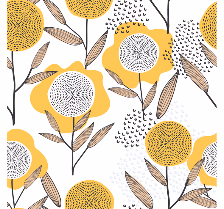 Papel tapiz para sala patrón floral abstracto amarillo - TenVinilo
