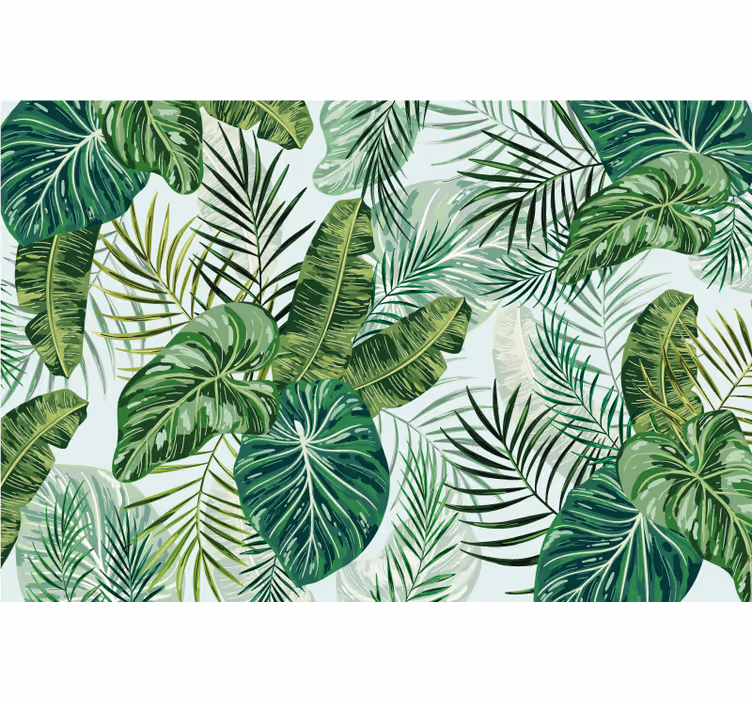 Papel tapiz selva hojas verdes grandes - TenVinilo