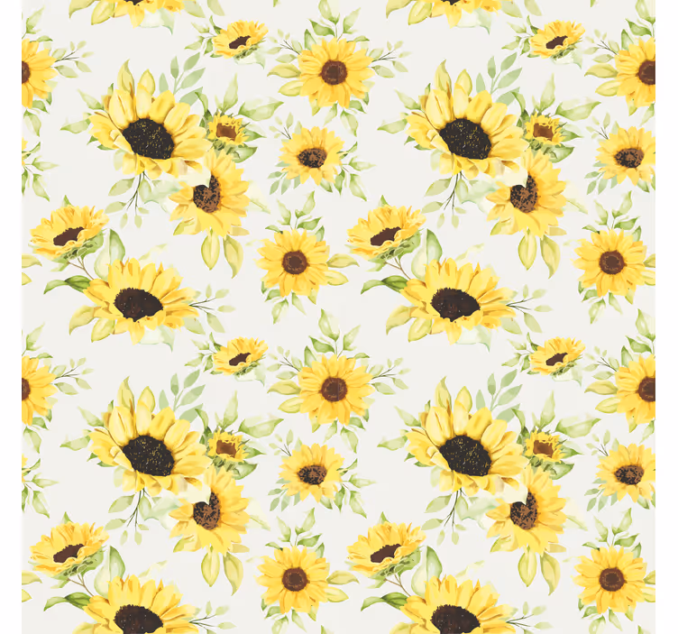 Papel tapiz textura patrón de girasoles acuarelados - TenVinilo