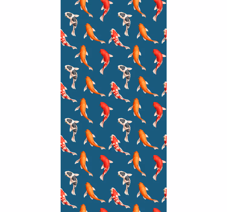 Papel tapiz infantil fondo azul con patrón de koi - TenVinilo