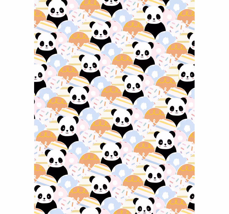 Papel tapiz infantil diseño patchwork de panda - TenVinilo