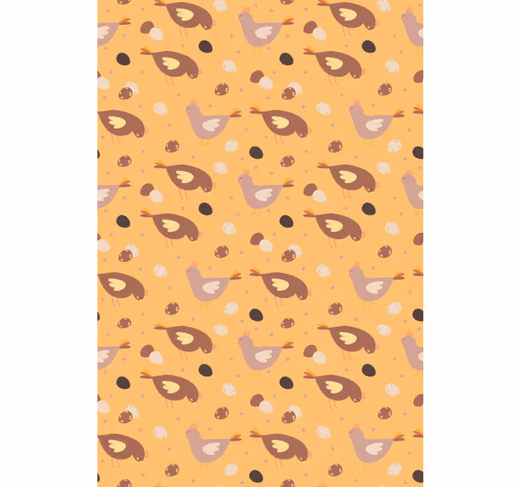 Papel tapiz infantil patrón de pollitos naranjas - TenVinilo