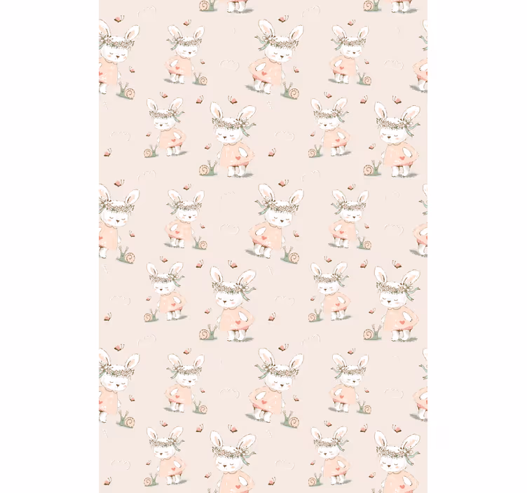Papel tapiz infantil con adorables personajes de conejitos - TenVinilo