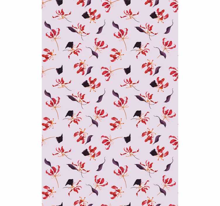 Papel tapiz pasillo diseño floral lirio rojo dibujado a mano - TenVinilo