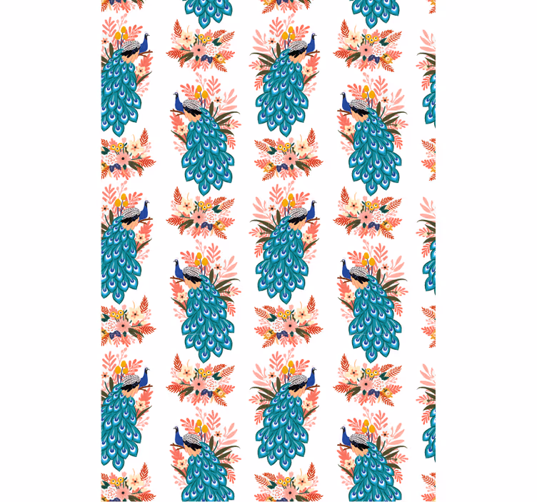 Papel tapiz pasillo pavos reales entre flores - TenVinilo