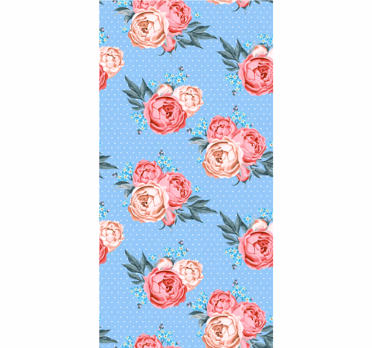 Papel tapiz pasillo rosales rosas en flor azul - TenVinilo