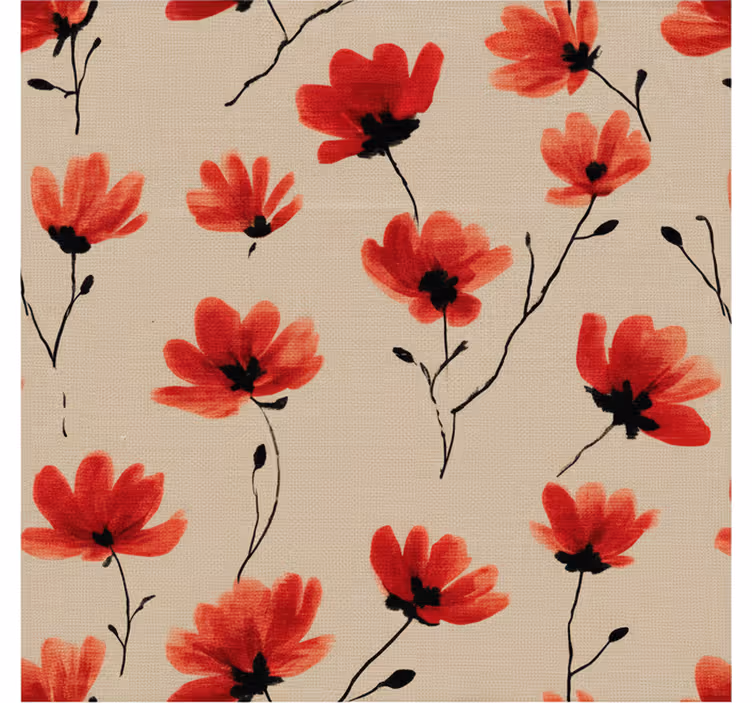 Papel tapiz pasillo acuarela de amapolas rojas - TenVinilo