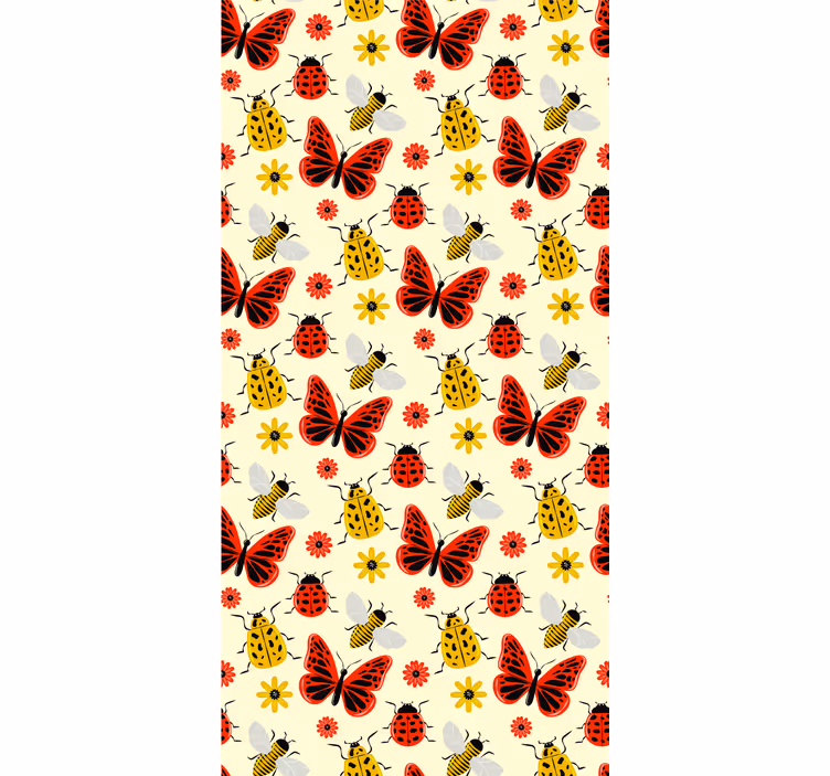 Papel tapiz nórdico patrón de insectos coloridos minimalista - TenVinilo