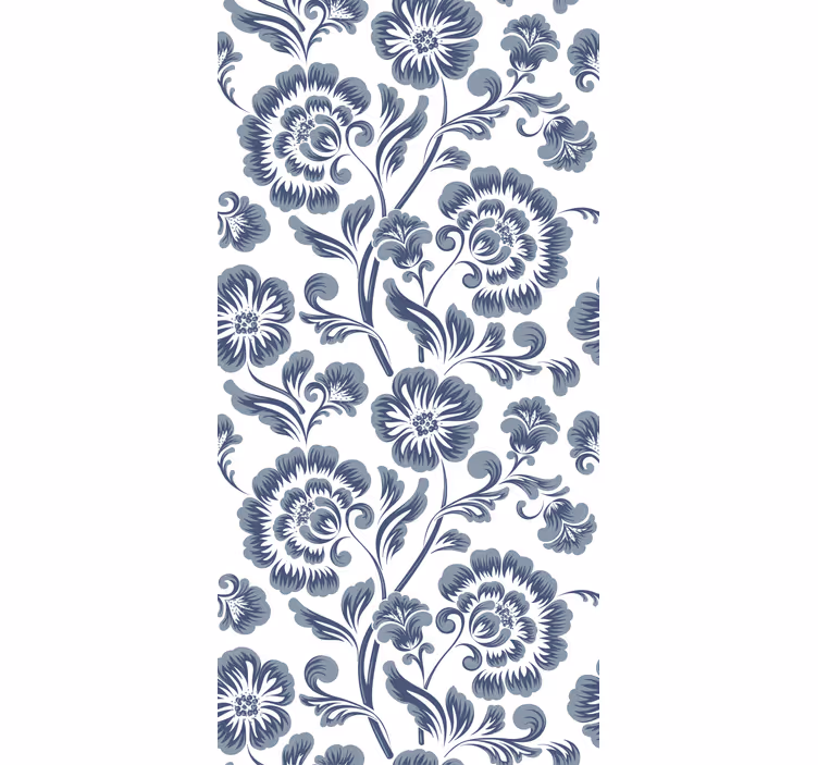 Papel tapiz clásico flores azules fondo blanco - TenVinilo