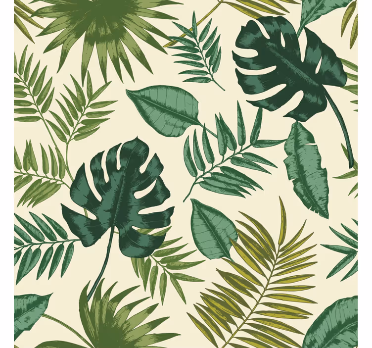 Papel tapiz para sala patrón tropical con hojas - TenVinilo