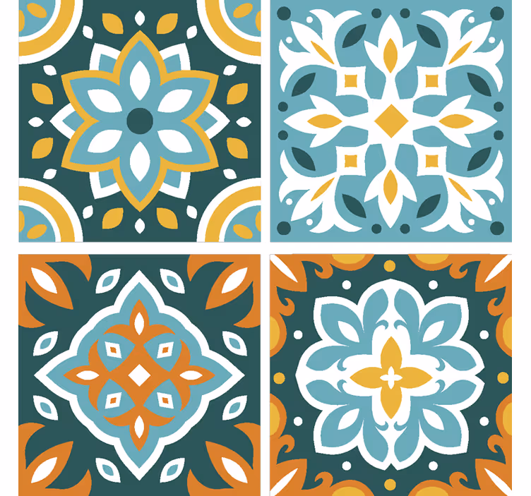 Papel tapiz azulejos azules turquesa - TenVinilo