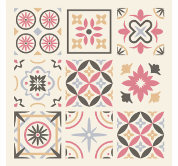 Papel tapiz azulejos elemento floral geométrico - TenVinilo
