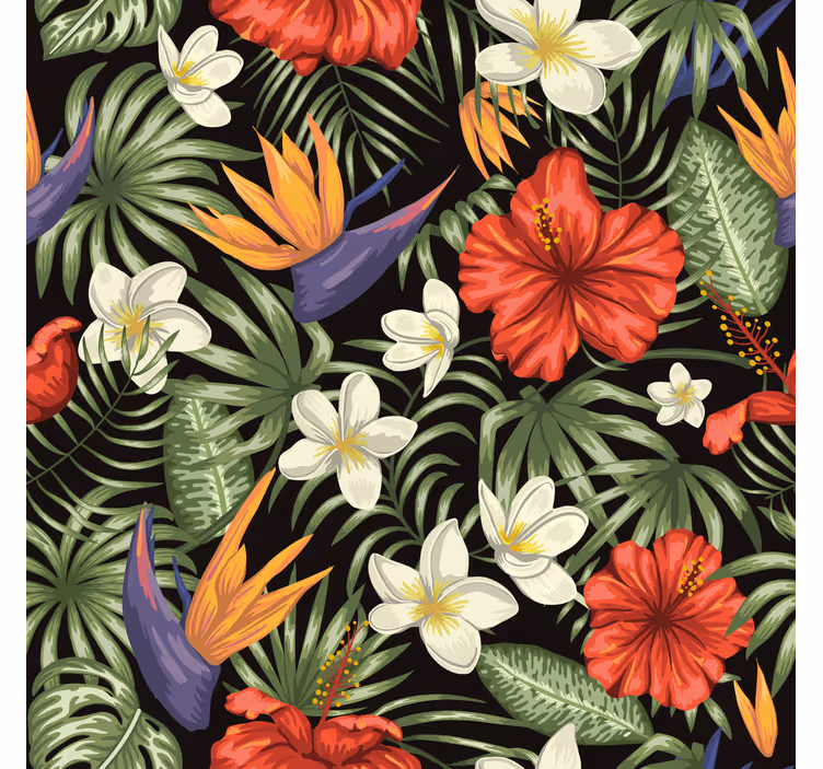 Papel tapiz flores diseño de plantas tropicales - TenVinilo