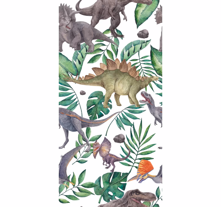 Papel tapiz dinosaurios patrón acuarela jurásico - TenVinilo
