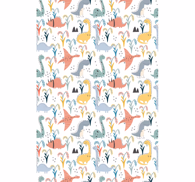 Papel tapiz dinosaurios patrón escandinavo colorido - TenVinilo
