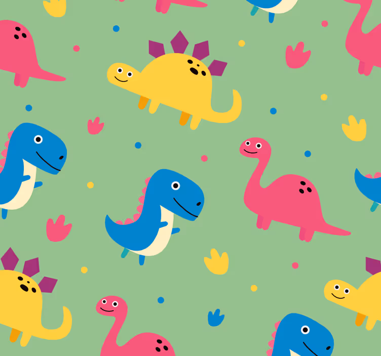 Papel tapiz dinosaurios estilo colorido - TenVinilo