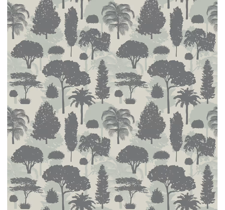 Papel tapiz árboles patrón de bosque en silueta - TenVinilo