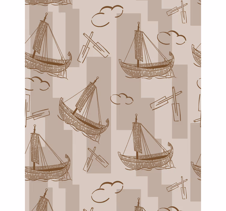 Papel tapiz infantil patrón de barcos a vela - TenVinilo