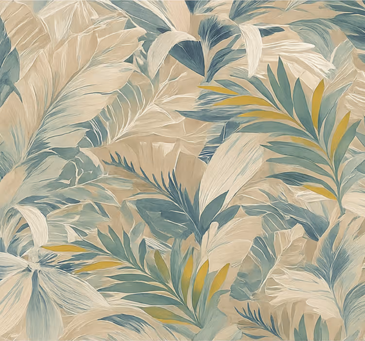 Papel tapiz recámara matrimonial palma tropical abstracta - TenVinilo