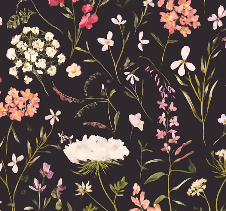 Papel tapiz para sala flores de primavera oscura - TenVinilo